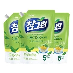 참그린 레몬 녹차 뽀드득 어드밴스 주방세제 리필, 1.2L (3개)