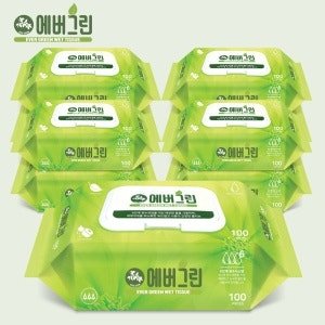 물티슈 학교 사무 어린이집 100매 캡형 10개 에버그린