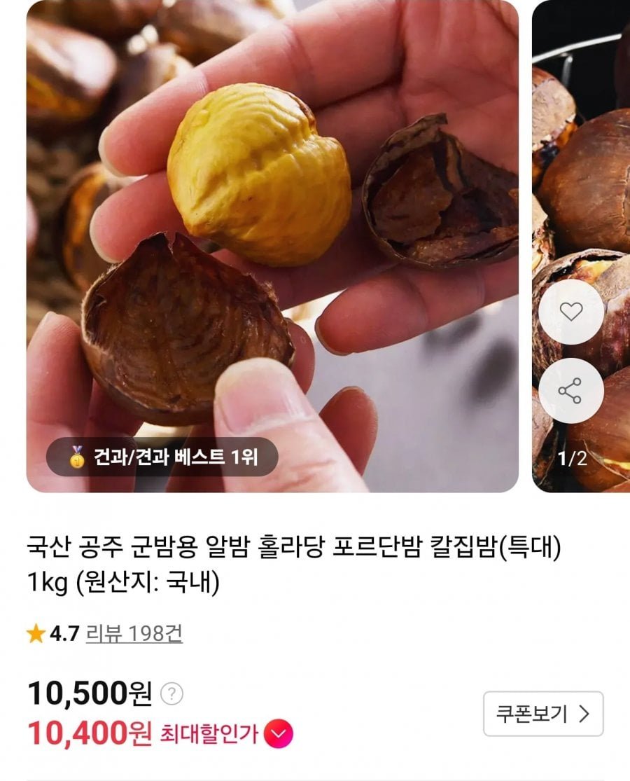 국산 공주 포르단밤 칼집밤 1kg