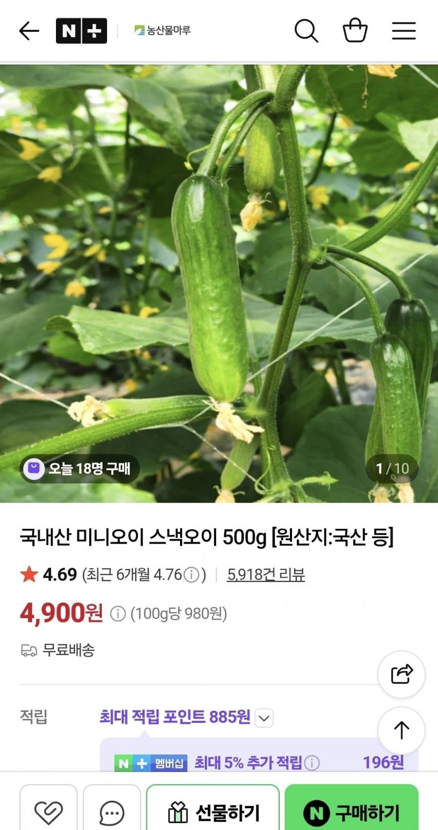 국내산 미니오이 스낵오이 500g