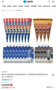 월드콘8개 + 설레임8개 + 구구콘4개 + 설레임쿠앤크4개