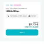 비즈인 100GB+5Mbps 월 7,700원 / 네이버페이 받으면 체감 2,700원 (7개월)