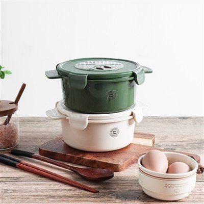 맥스 앤 맥스 전자레인지 라면 용기, 아이보리 1l 1개 + 올리브그린 1l 1개 + 뚜껑, 2개