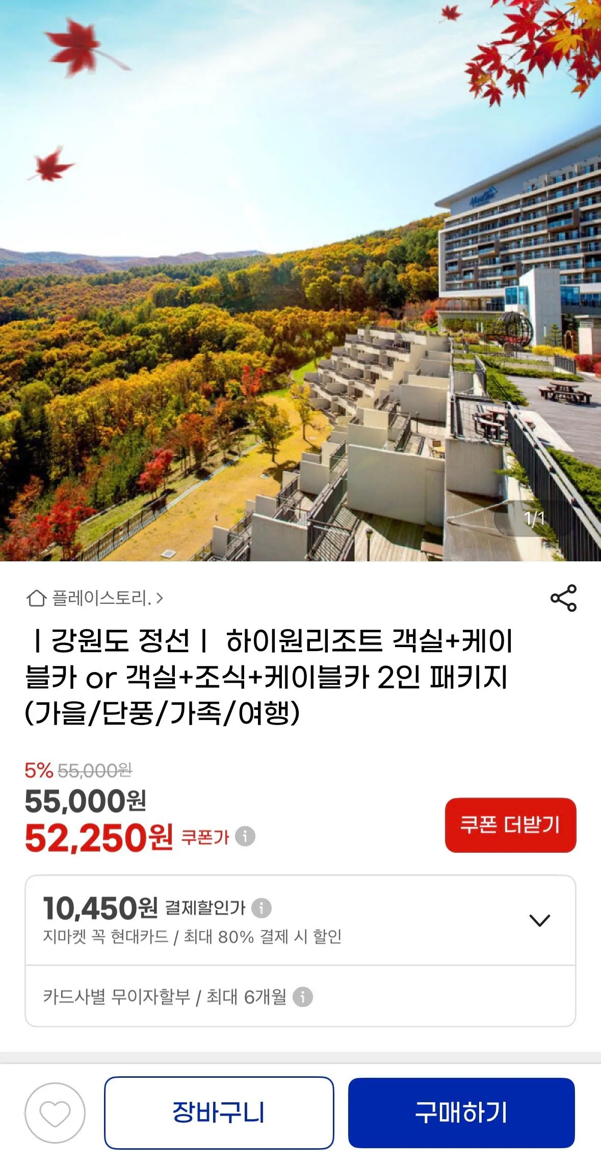 하이원리조트 객실+케이블카 2인패키지