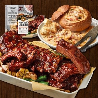 애슐리 2인 홈파티세트, 바베큐 폭립 500g 1개 + 투움바 빠네 파스타 600g 1개, 1세트
