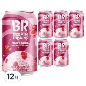 배스킨라빈스 체리쥬빌레 밀키 소다 탄산음료, 350ml (350ml x 12개)