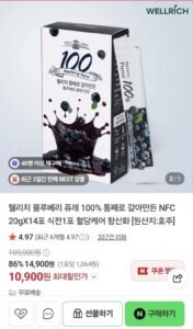 웰리치 블루베리 퓨레 100% 20g 14포