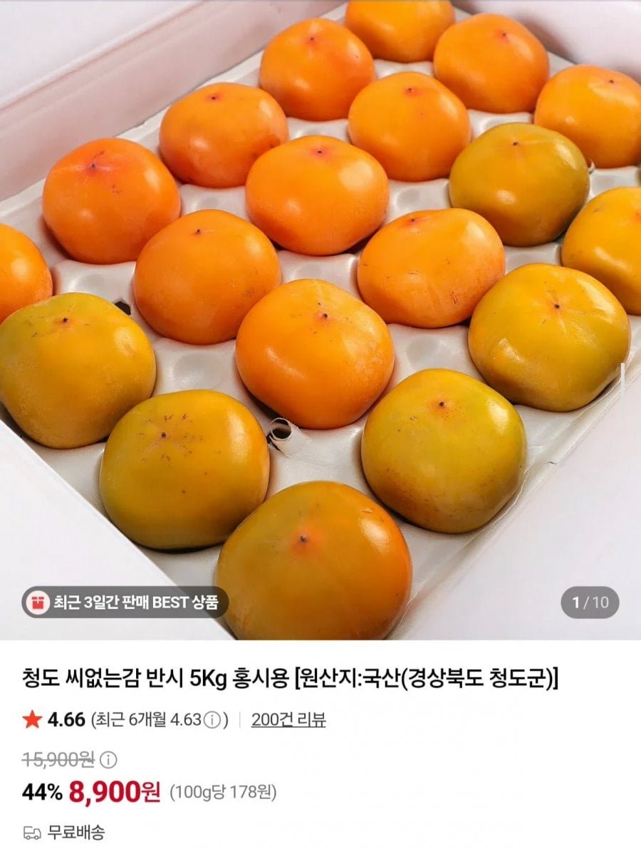청도 씨없는감 반시 5kg 홍시용
