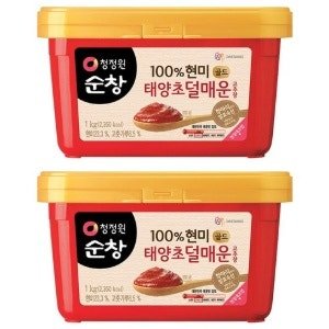 청정원순창 100% 현미 태양초 덜매운 고추장 골드, 1kg (2개)