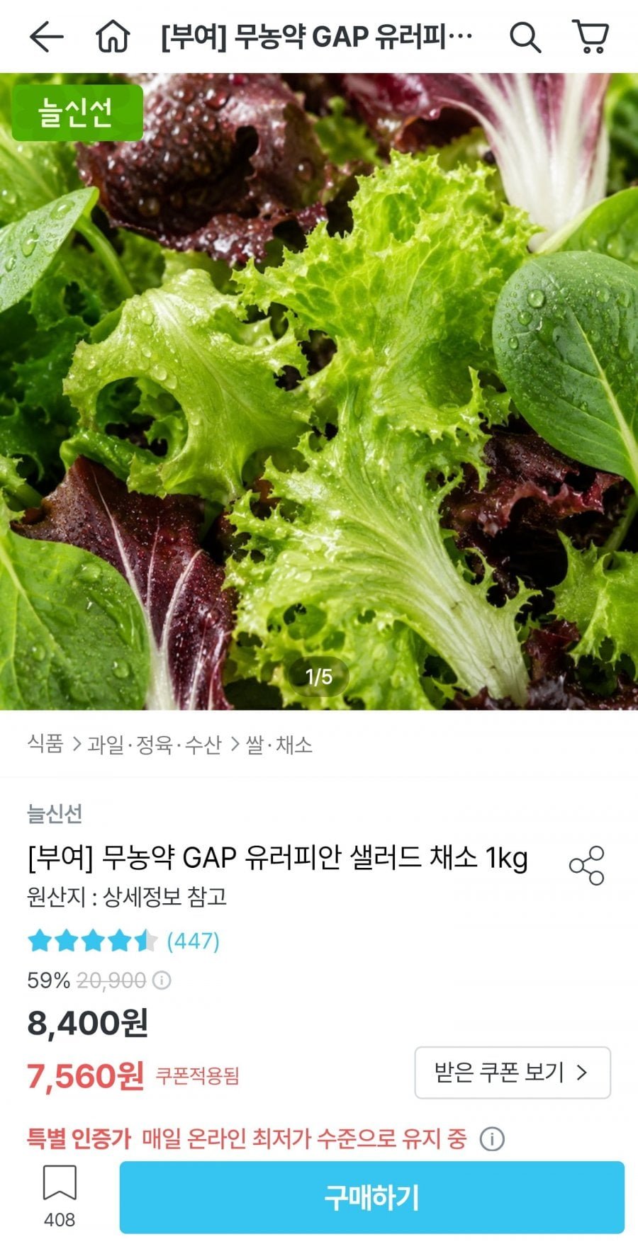 유러피안 샐러드 채소 1kg