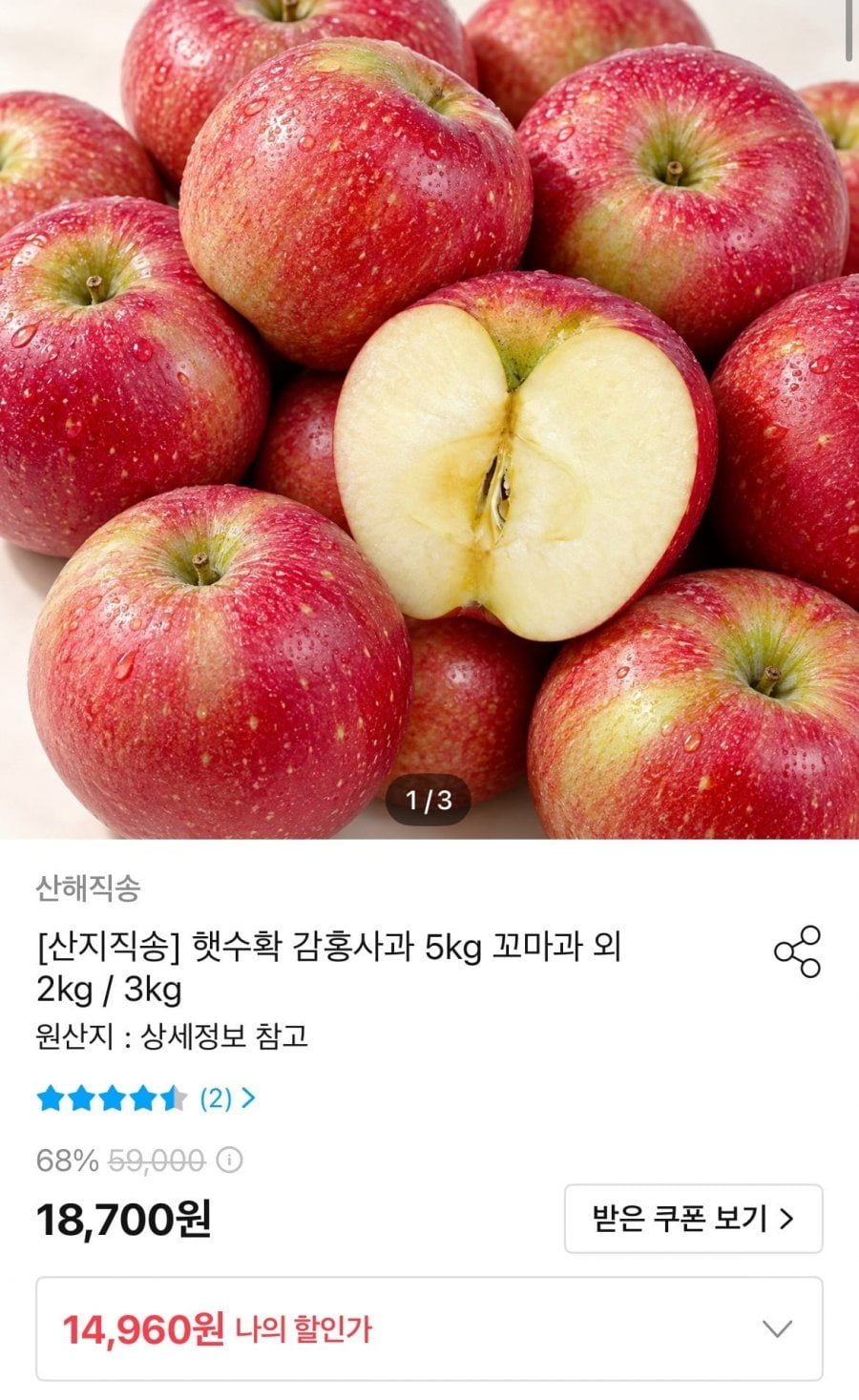 감홍사과 5kg 꼬마과