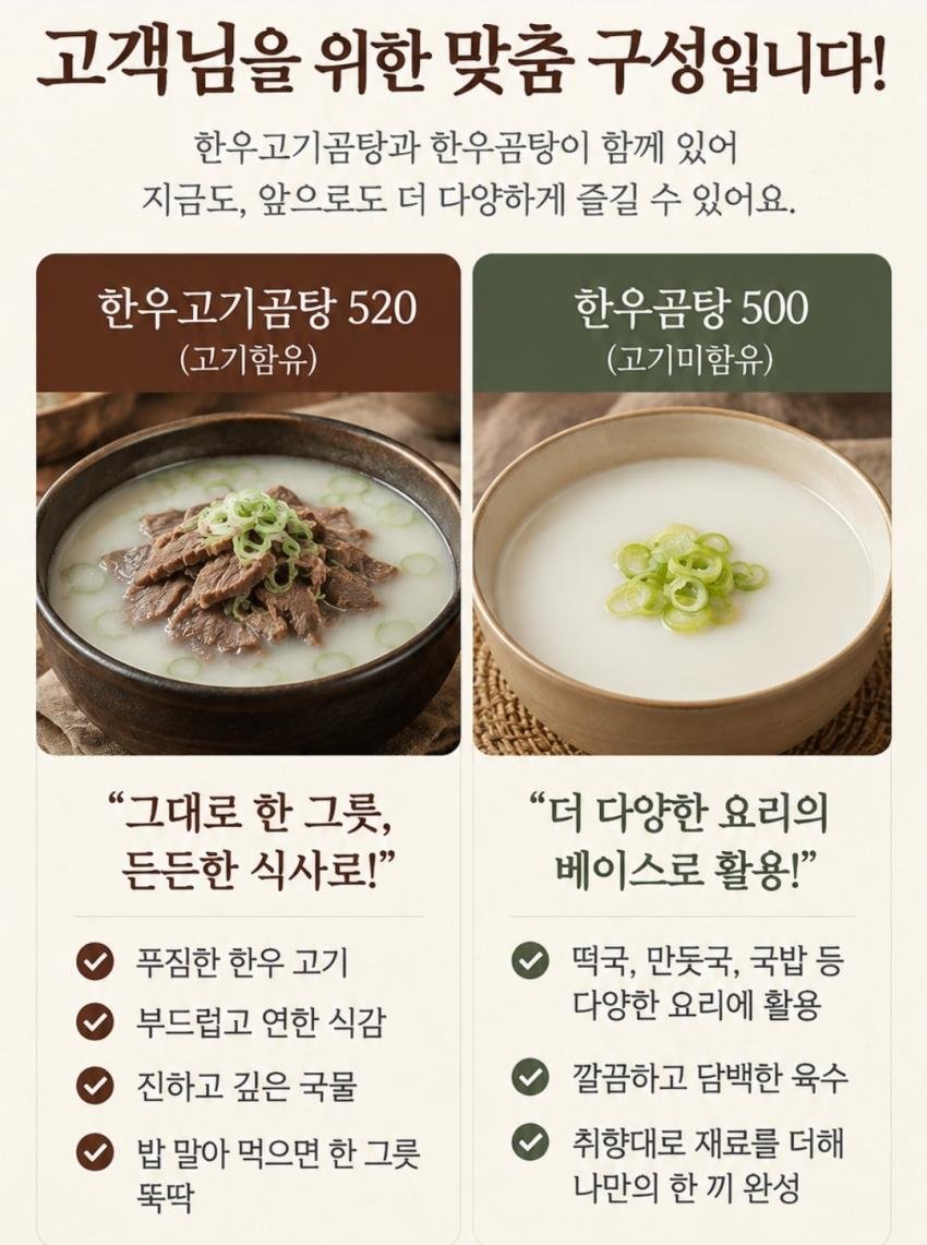 지마켓)한우고기곰탕 520gx2팩(건더기O)+한우곰탕500gx2팩