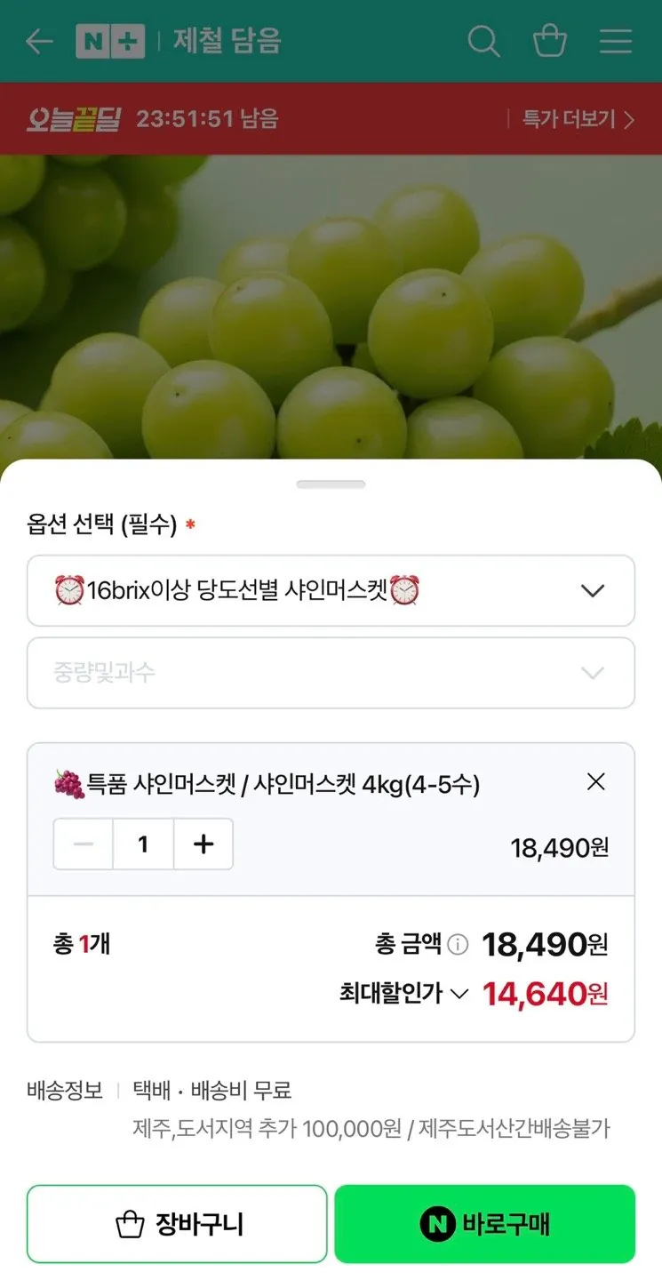 당도선별 샤인머스켓 4kg(4-5)수 특품