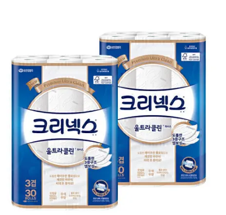 크리넥스 3겹 울트라클린 화이트 25MX30롤 2팩 화장지 휴지